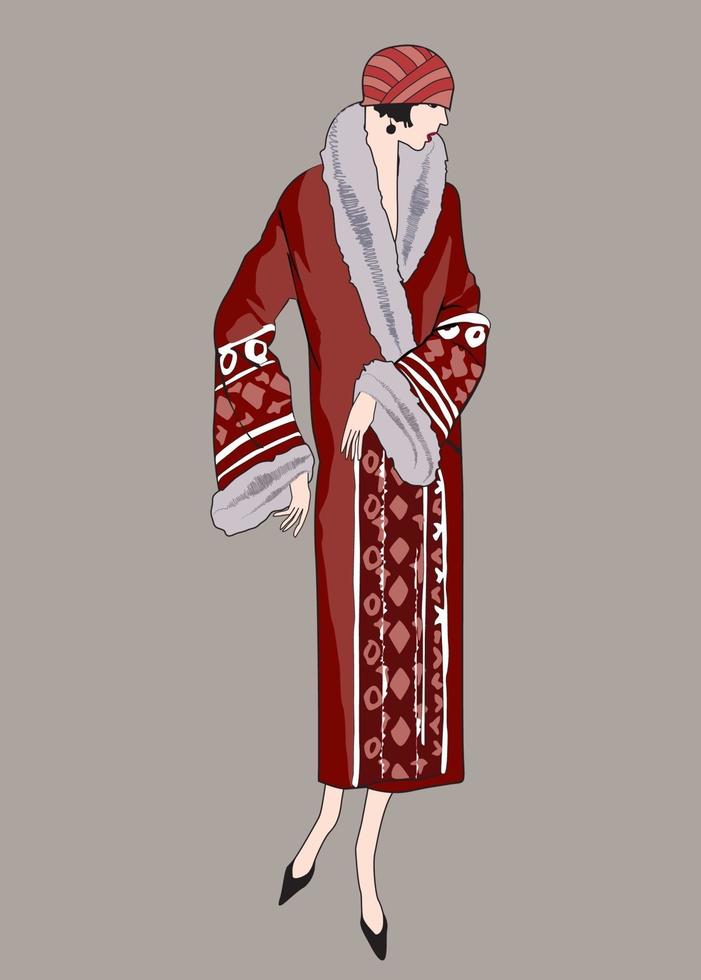 Retro Wintermode gekleidete Frau der 1920er Jahre der 1930er Jahre Mode-Party-Girl vektor