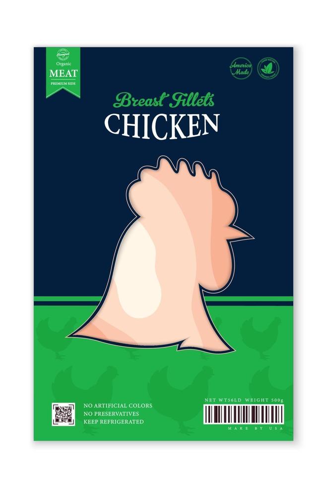 vektor kycklingkött förpackning eller etikettdesign. slakteributik