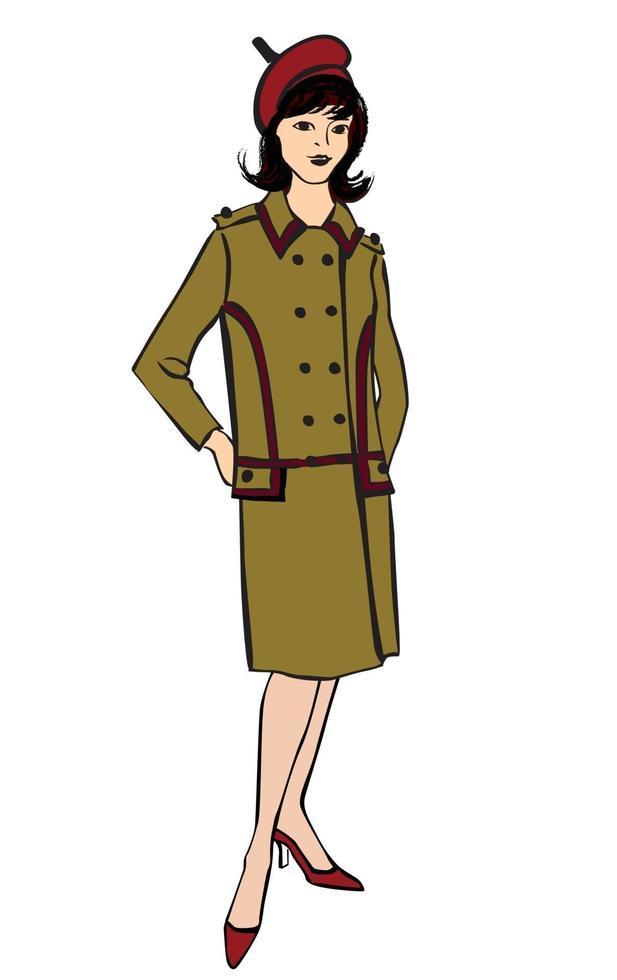 stilvolle kleidung frau. Mode Herbst gekleidetes Mädchen Retro-Kleiderparty im Stil der 1960er Jahre vektor