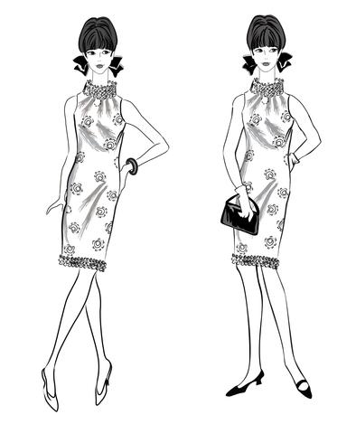 Snygg kvinna. Fashion klädda flickan 1960: s stil: Retro klänning fest. vektor