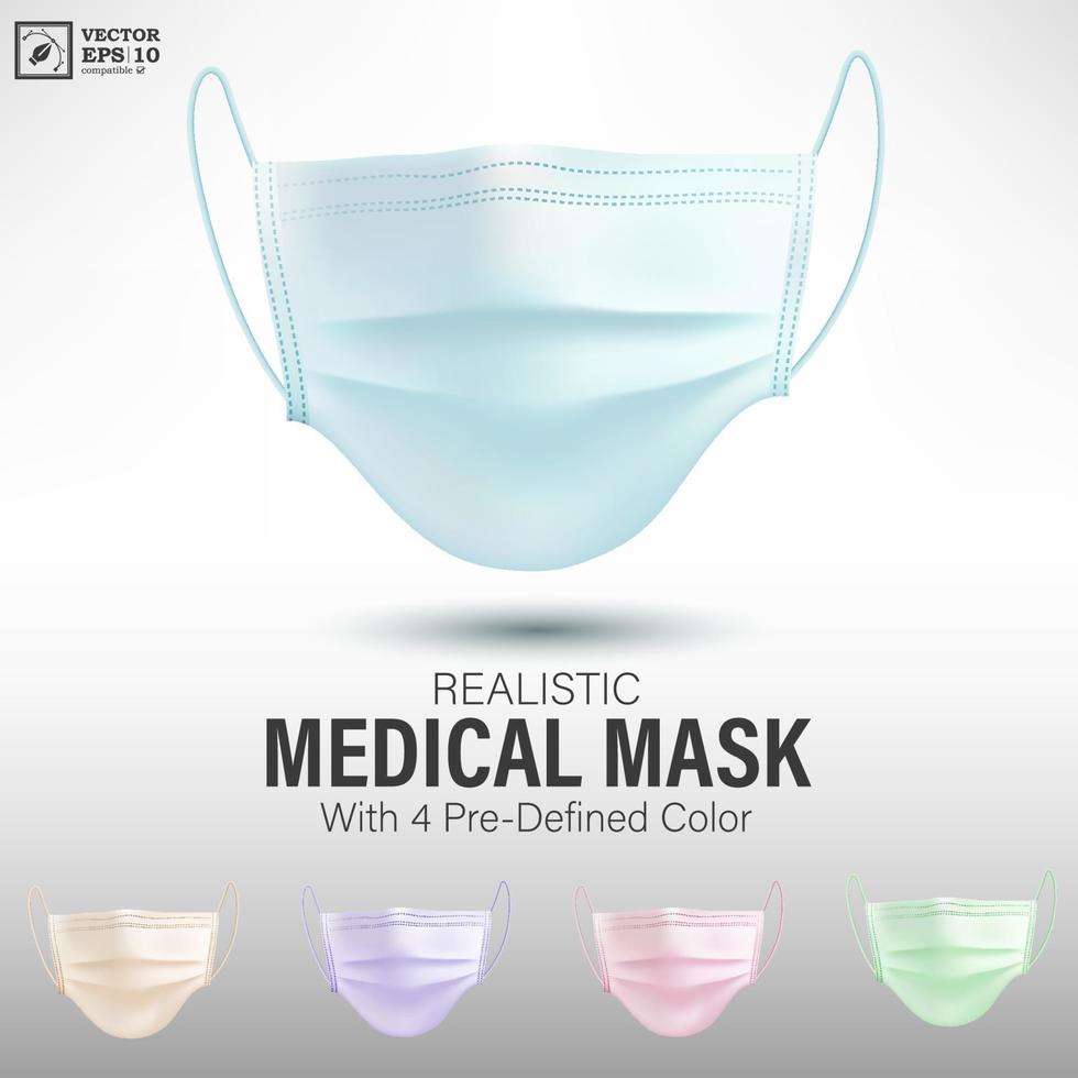 realistisk medicinsk mask med 4 fördefinierade färger. vektor illustration