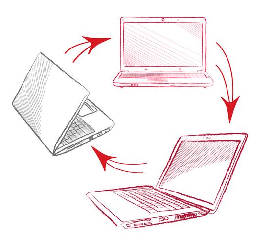 Laptop-Set Computer-Anschlusskonzept. Zeichen der sozialen Zusammenarbeit vektor