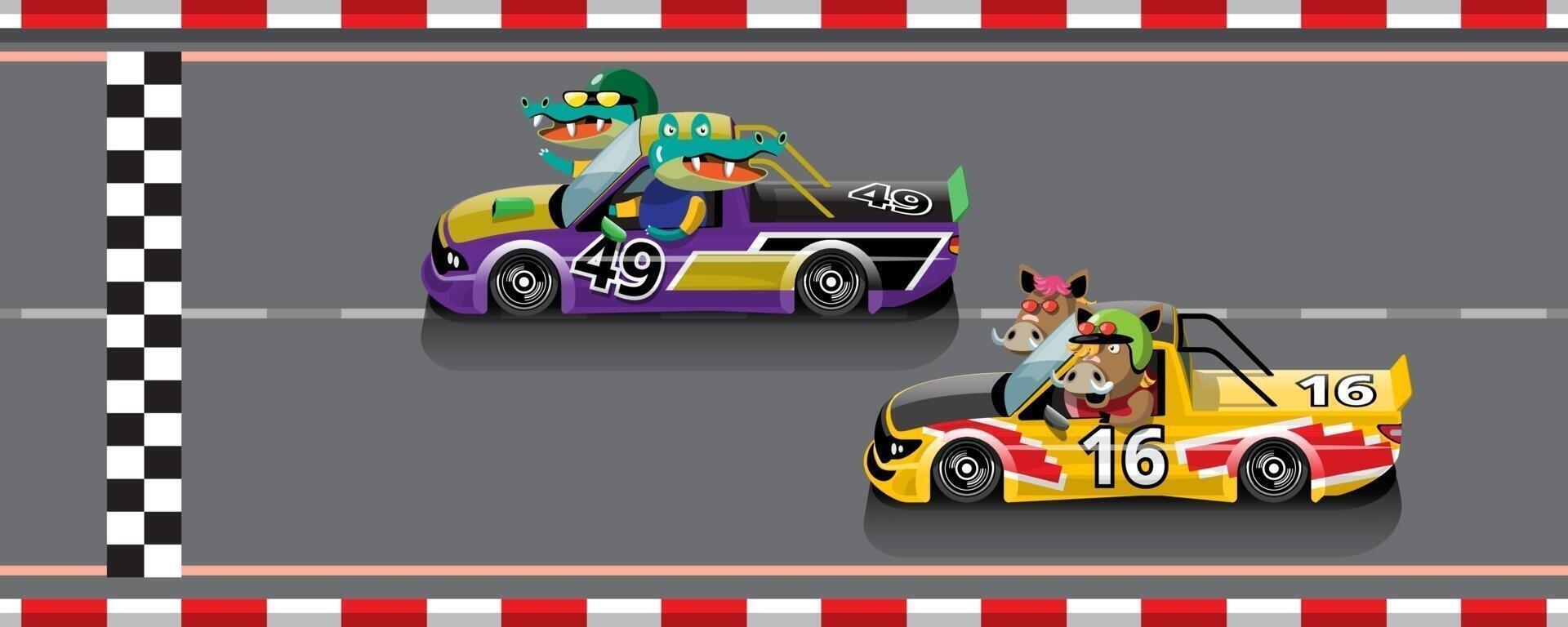 Im Spielwettbewerb setzt der Spieler ein Hochgeschwindigkeitsauto ein, um im Rennspiel zu gewinnen. Wettbewerb E-Sport-Autorennen. vektor