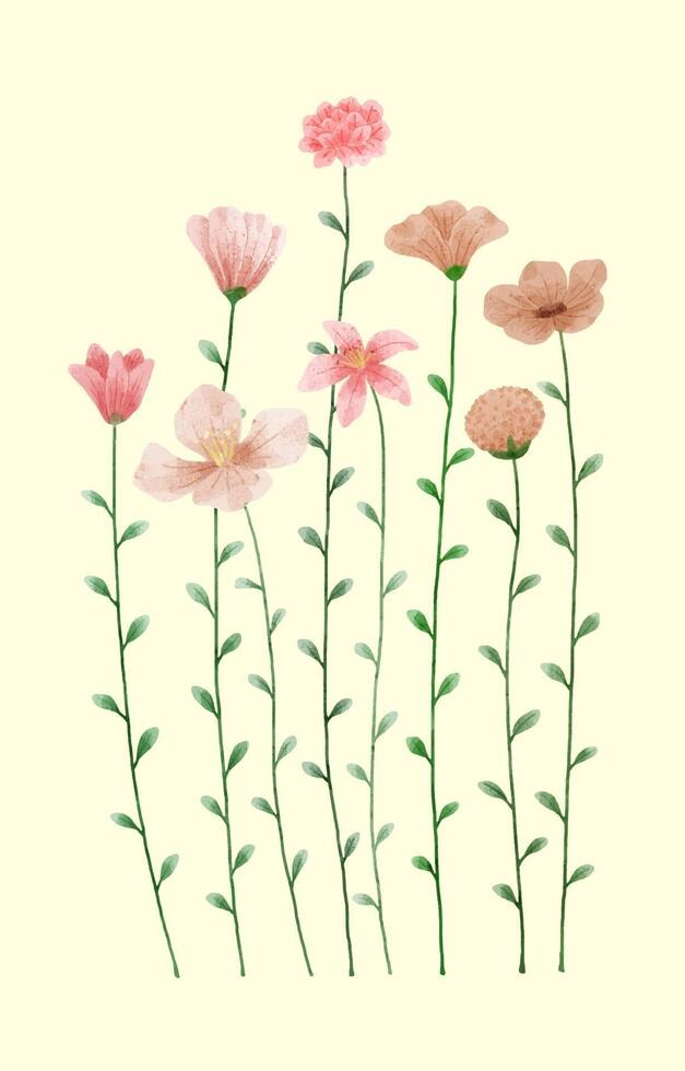 Eine Reihe von Blumen, die in Aquarellfarben für Designerarbeiten gemalt wurden vektor