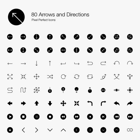 80 Pfeile und Richtungen Pixel Perfect Icons (Filled Style). vektor