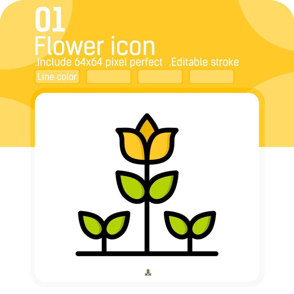 blomma och gräs ikon vektor med kontur färg stil isolerad på vit bakgrund. vektor illustration blomtecken symbol ikon koncept för webb, ui, ux, webbplats, logotyp, natur, appar och alla projekt