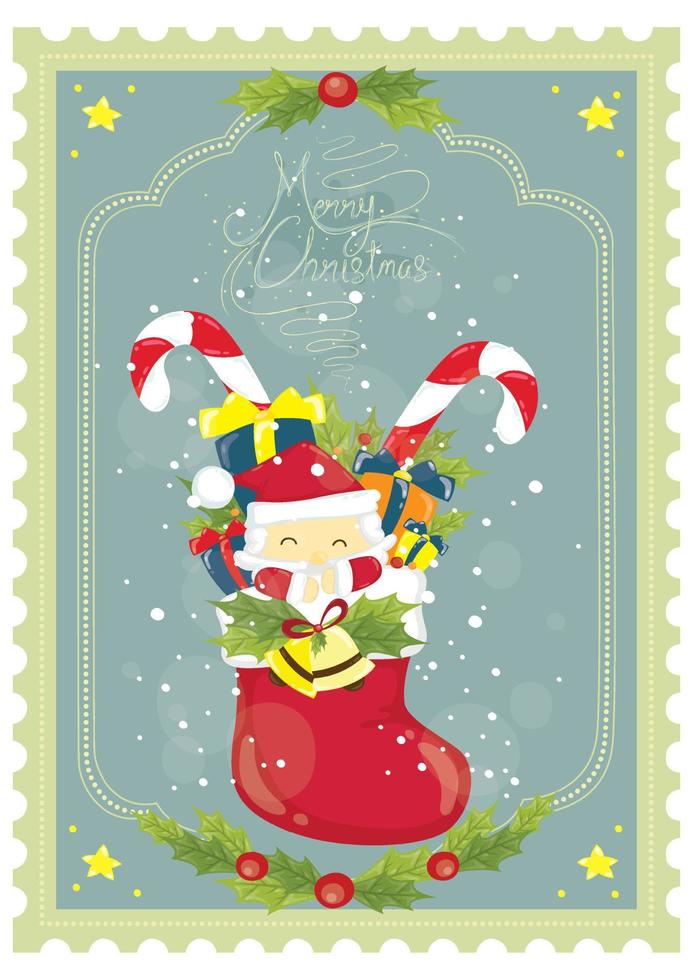 god jul design med snögubbe jultomten hatt, presentförpackning, godis vektor