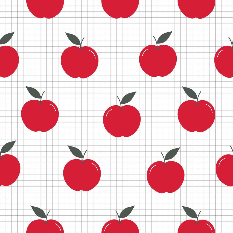 rött äpple bakgrund sömlöst mönster mönstret är slumpmässigt utspridda och har ett fyrkantigt rutnät som tapet. mönster som används i textil, tyg, publikation, presentförpackning, vektorillustration vektor