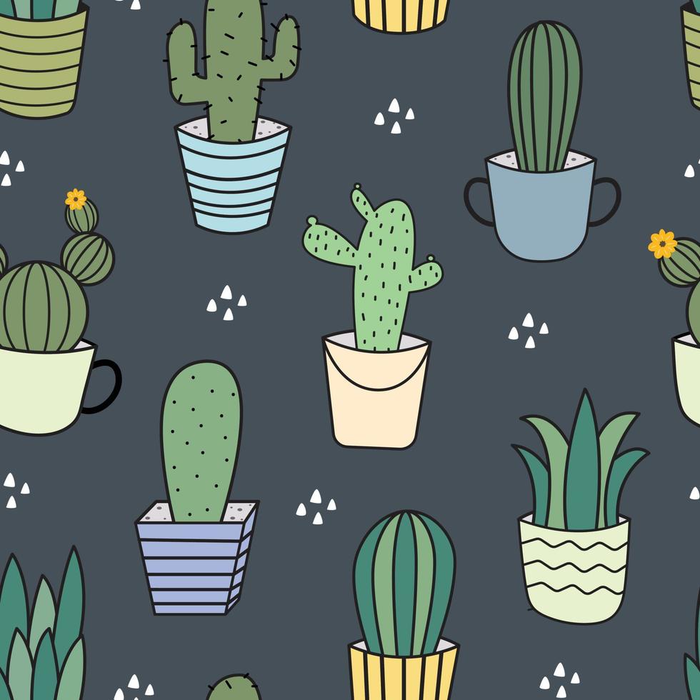 Kaktus Musterdesign auf weißem Hintergrund handgezeichnetes Design im Cartoon-Stil. verwendet für druck, tapeten, dekoration, textilien, vektorillustrationen. vektor