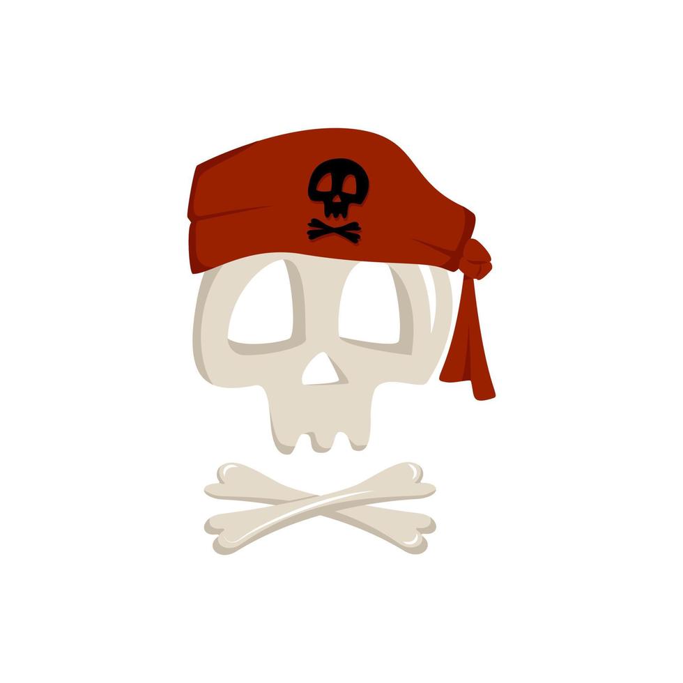 Skelett-Totenkopf mit gekreuzter Knochen im Piraten-Dreispitz. Artikel für Halloween, Urlaub und Design vektor