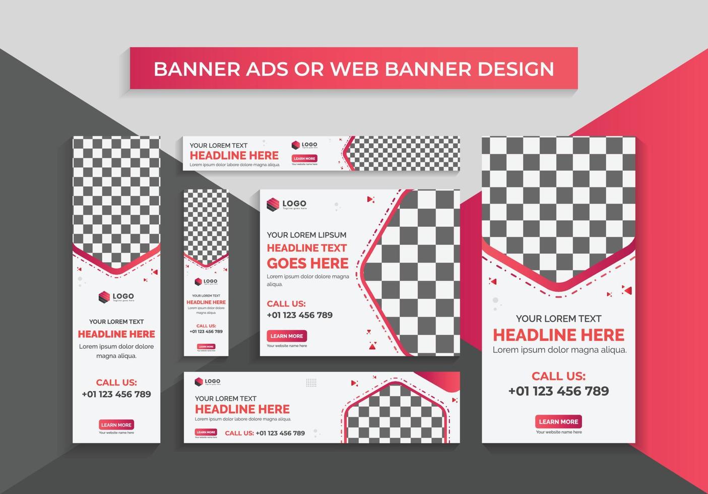 rött färgschema med mångsidiga storlekar uppsättning bannerannonser, annonsbanner, webbbanner vektor