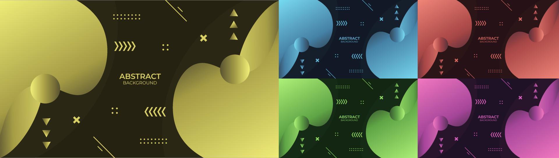 abstrakt bakgrund flytande gradient gul, blå, röd, grön och lila med geometriska objekt, dekorativ design i abstrakt stil vektor