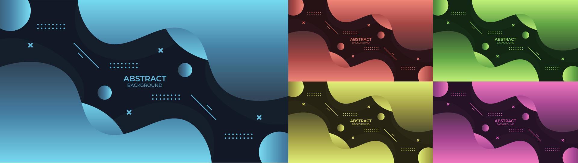 abstrakt bakgrund flytande gradient blå, röd, grön, gul och lila med geometriska objekt, dekorativ design i abstrakt stil vektor