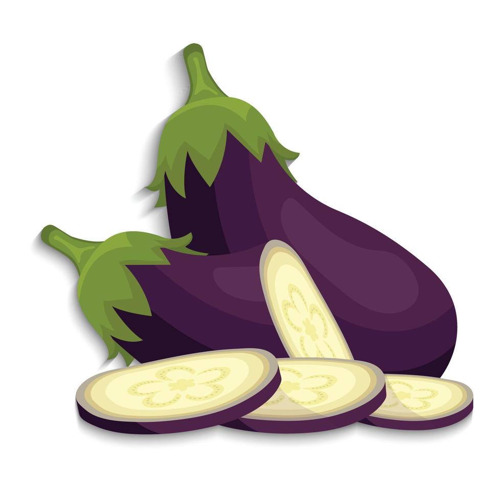 aubergine set skuren och hel vektor