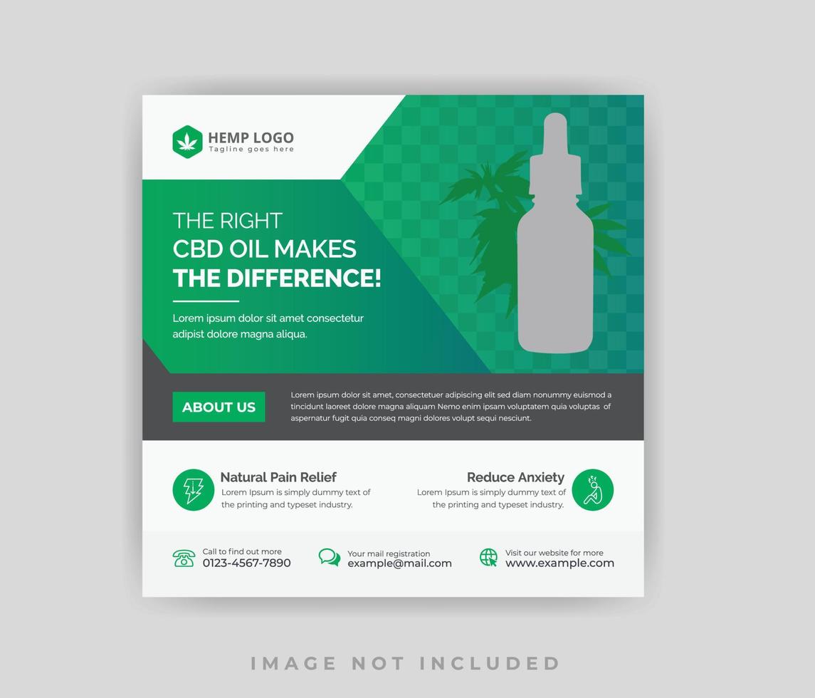 grünes sauberes Cannabis-Hanf-Produkt cbd-Öl Social-Media-Post oder Web-Banner-Design-Vorlage vektor