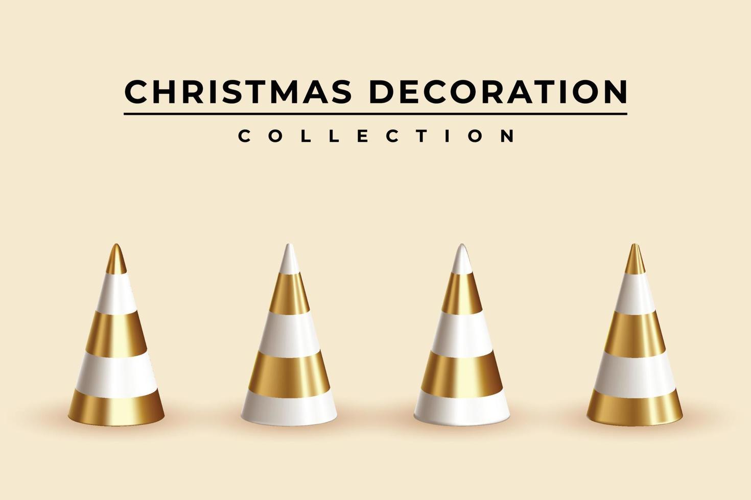 realistiska guld och vita kottar för juldekoration samling vektor