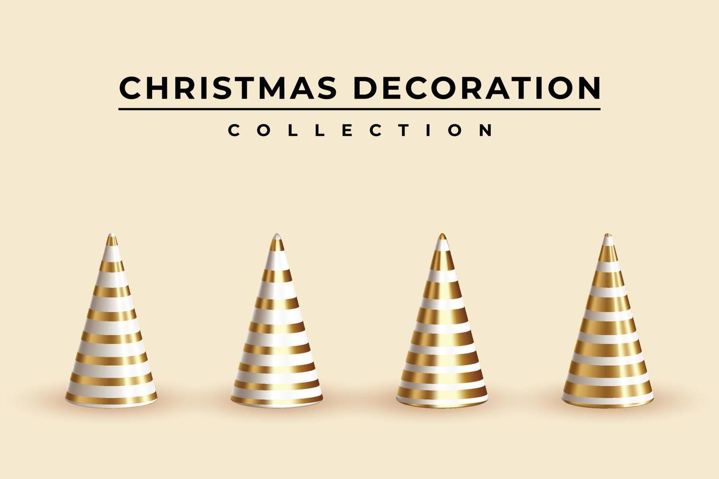 schöne illustration realistische goldene und weiße kegel für die weihnachtsdekorationssammlung vektor
