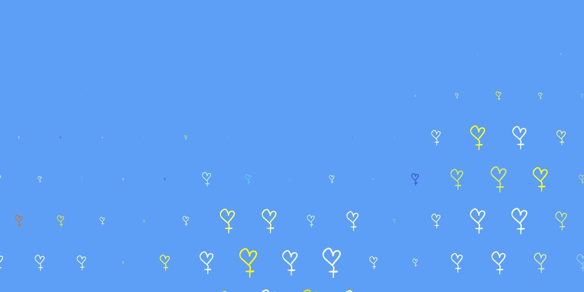 ljusblå, gul vektor bakgrund med kvinnor makt symboler.