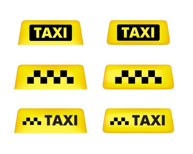 Taxi bil skylt. Ikonuppsättning. Vektor