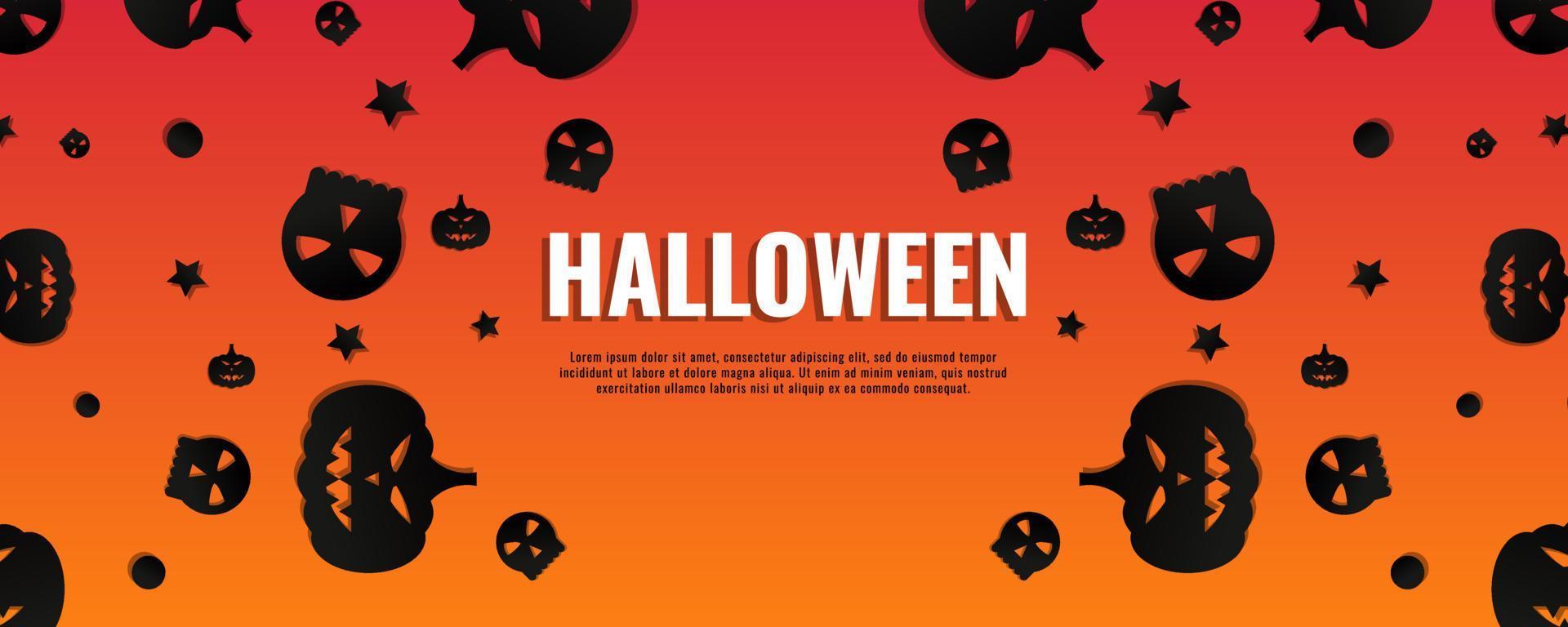 halloween party inbjudan banner eller bakgrund med pumpa och skalle vektor
