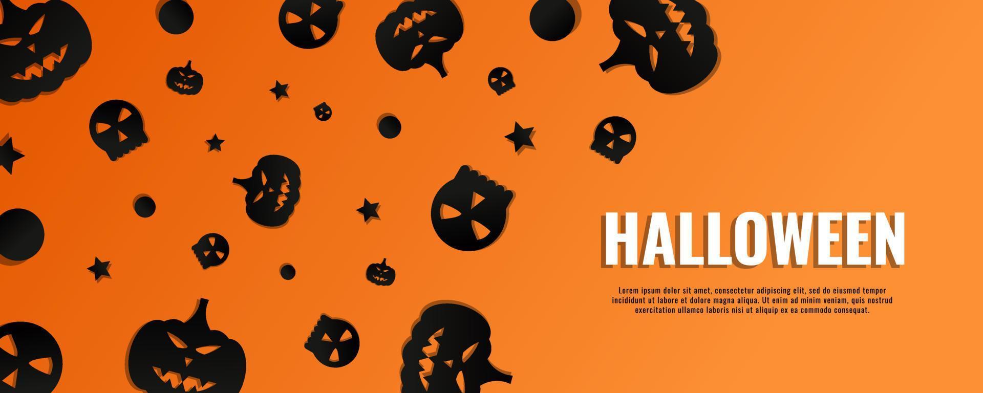 halloween-party-einladungsbanner oder hintergrund mit kürbis und schädel vektor