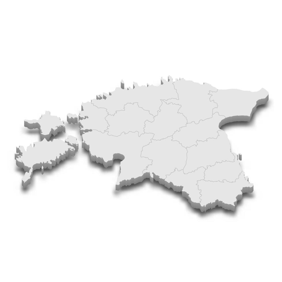3d-karta med gränser för regioner vektor