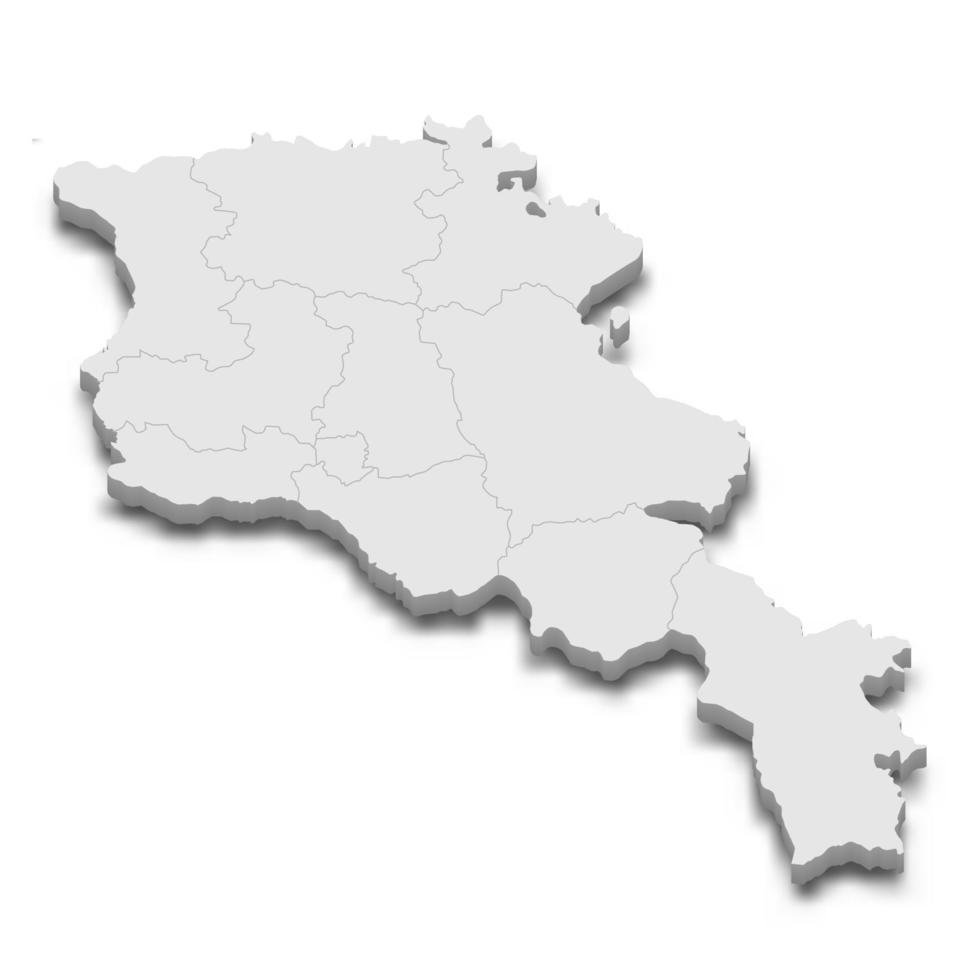 3d-karta med gränser för regioner vektor
