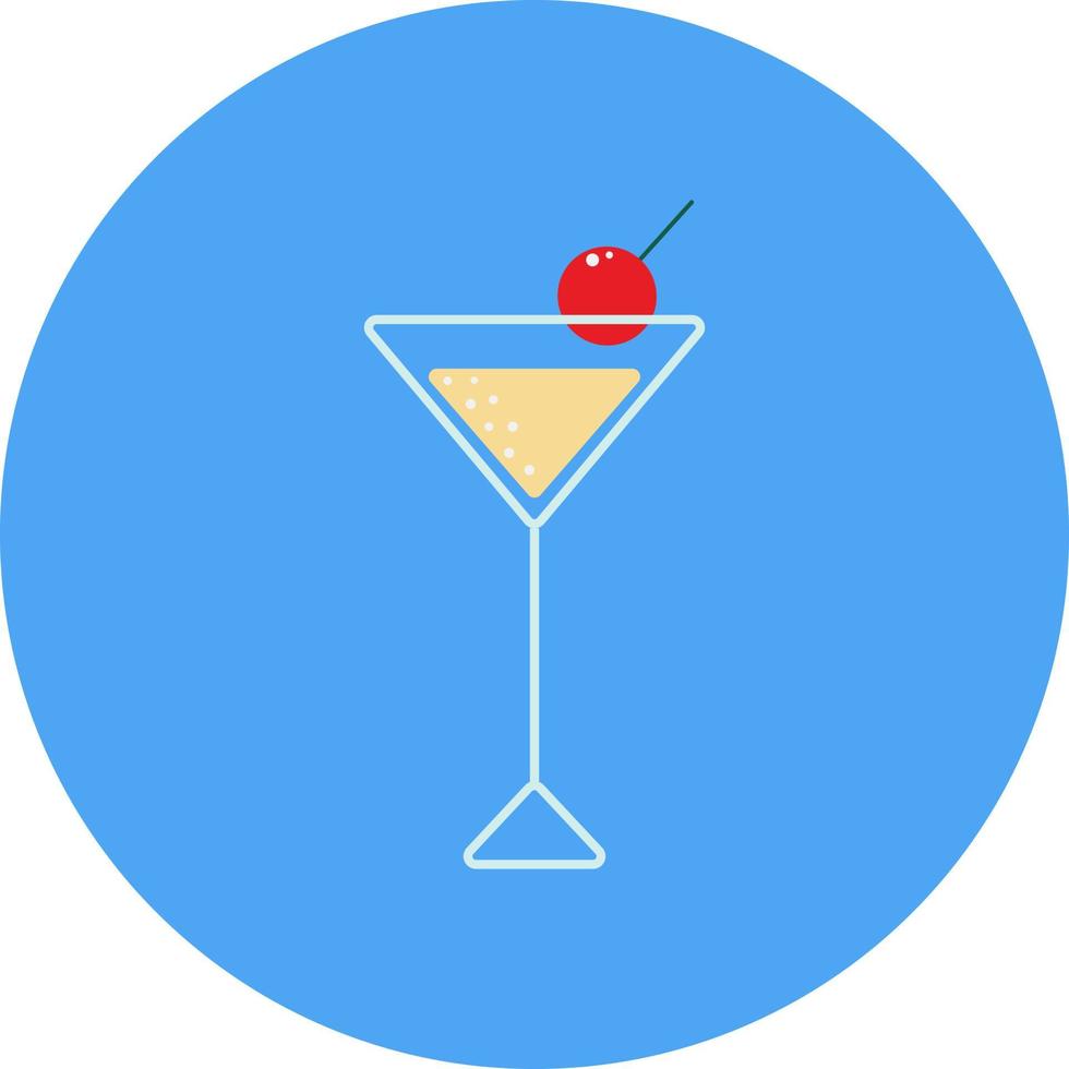gefülltes dreieckiges cocktailglas mit einer kirsche auf einem blauen kreishintergrund. Vektor-Illustration. vektor