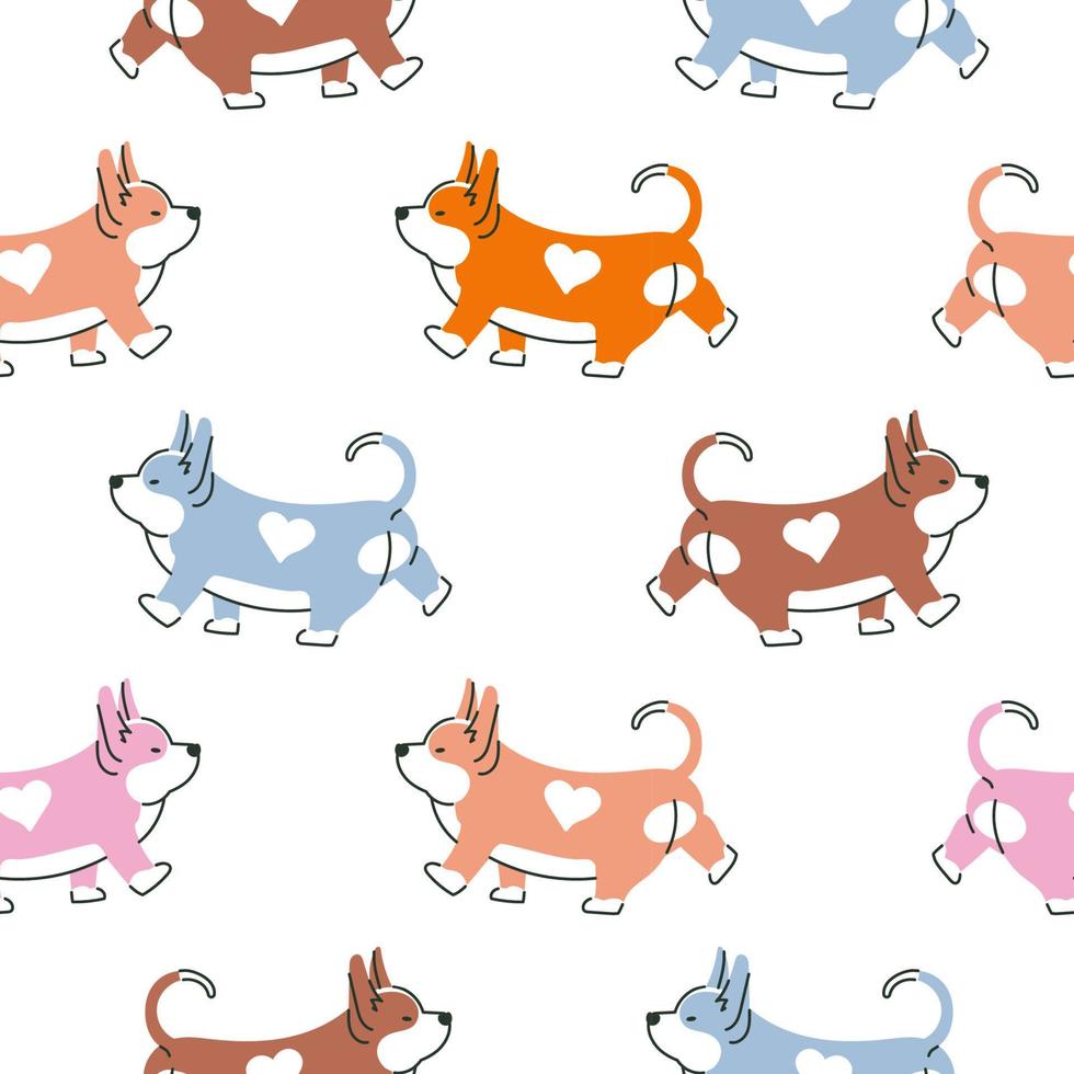 Nahtloses Muster mit niedlichem Cartoon-Corgi-Hund. Tier, der Hintergrund wiederholt. handgezeichnetes design für stoff. Vektor-Illustration vektor