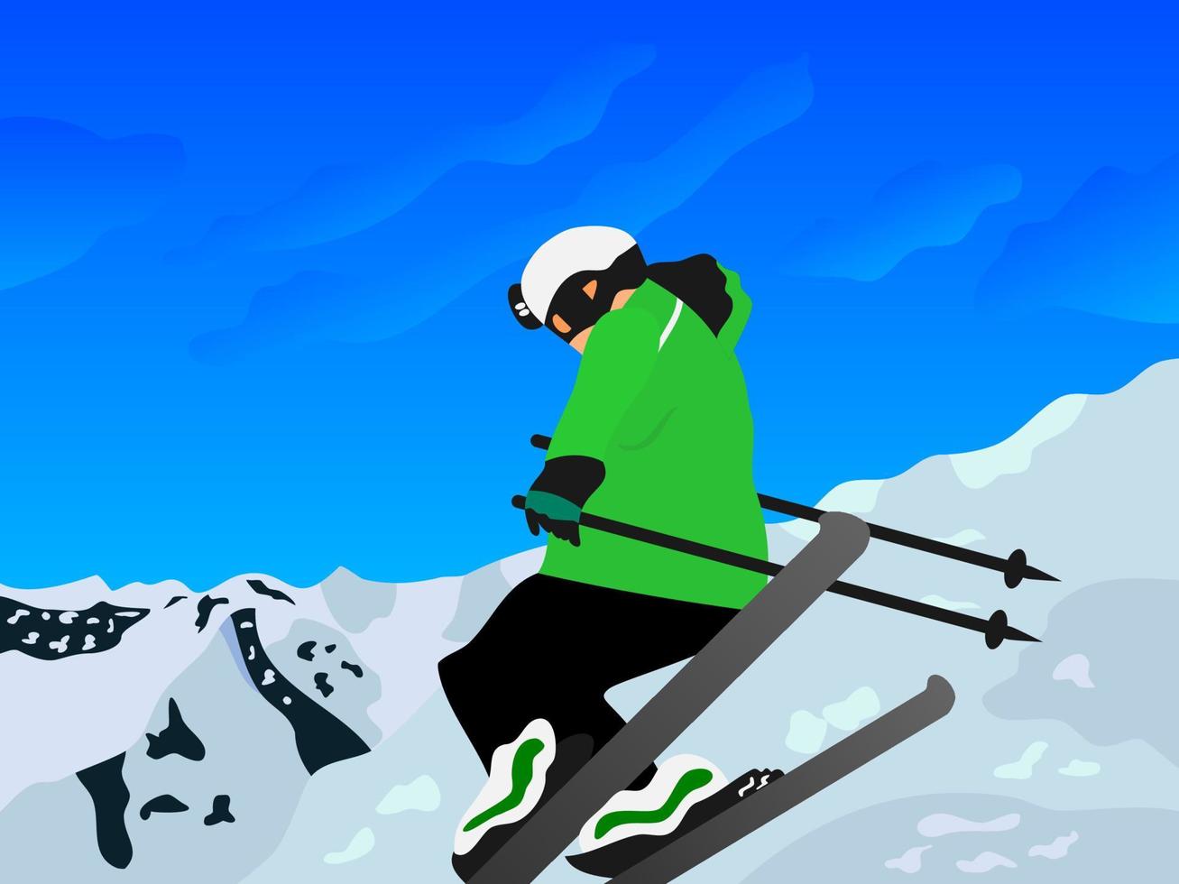 Skifahrer auf dem Gipfel des Berges vektor