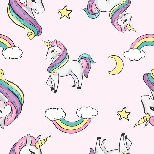 unicorntecknad filmillustration sömlös mönster vektor