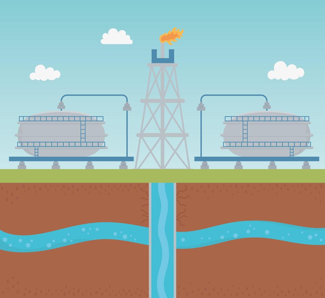 oljepump med vattentank utvinning process fracking vektor