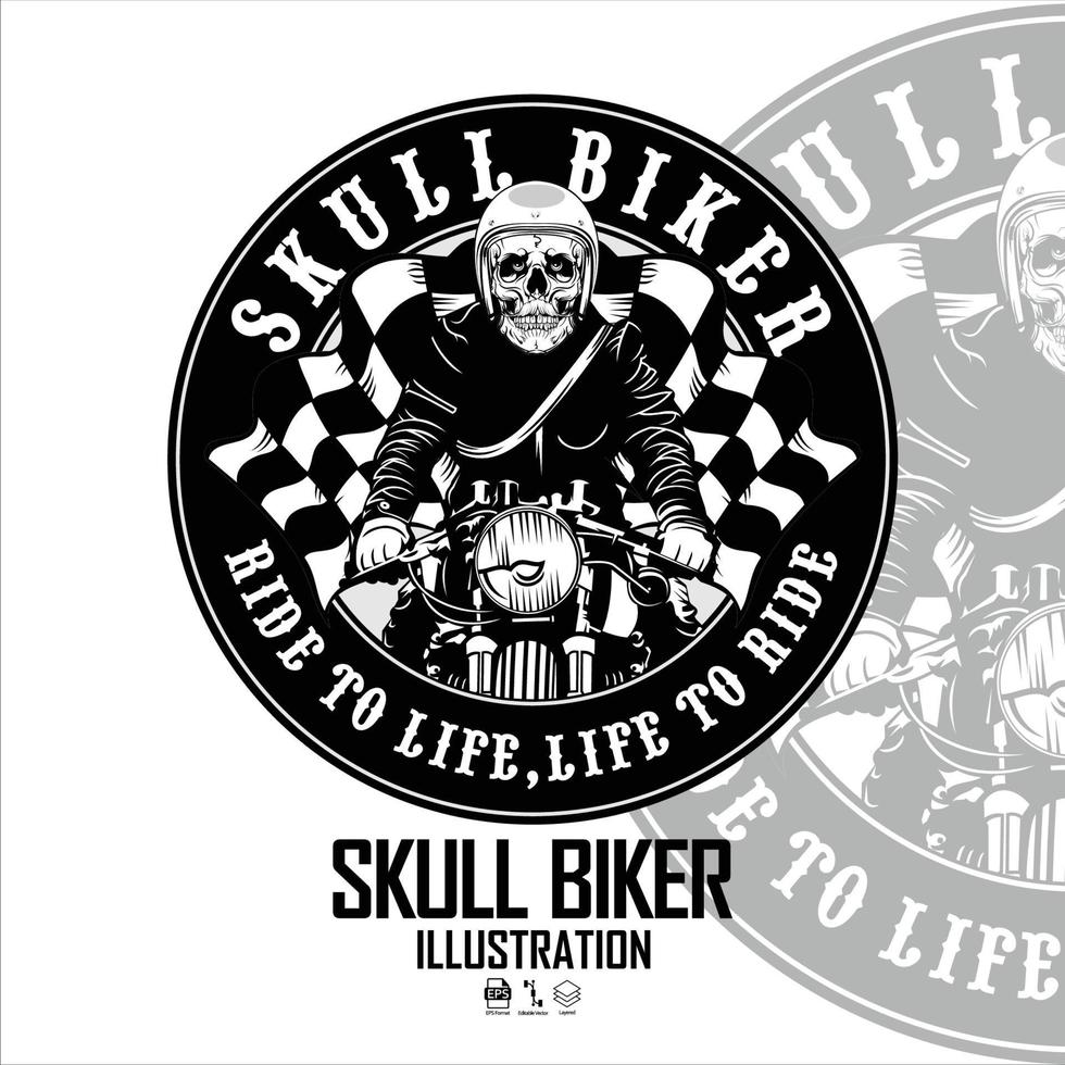 Skull Biker Caferacer Motorrad mit weißem Hintergrund.eps vektor