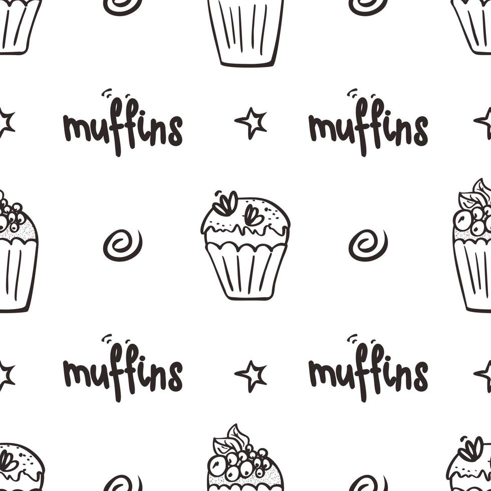 nahtloses muster der schwarzen und weißen cupcakes. hand gezeichneter muffinshintergrund. ideal zum Ausmalen, Verpacken, Drucken. Vektor-Illustration vektor