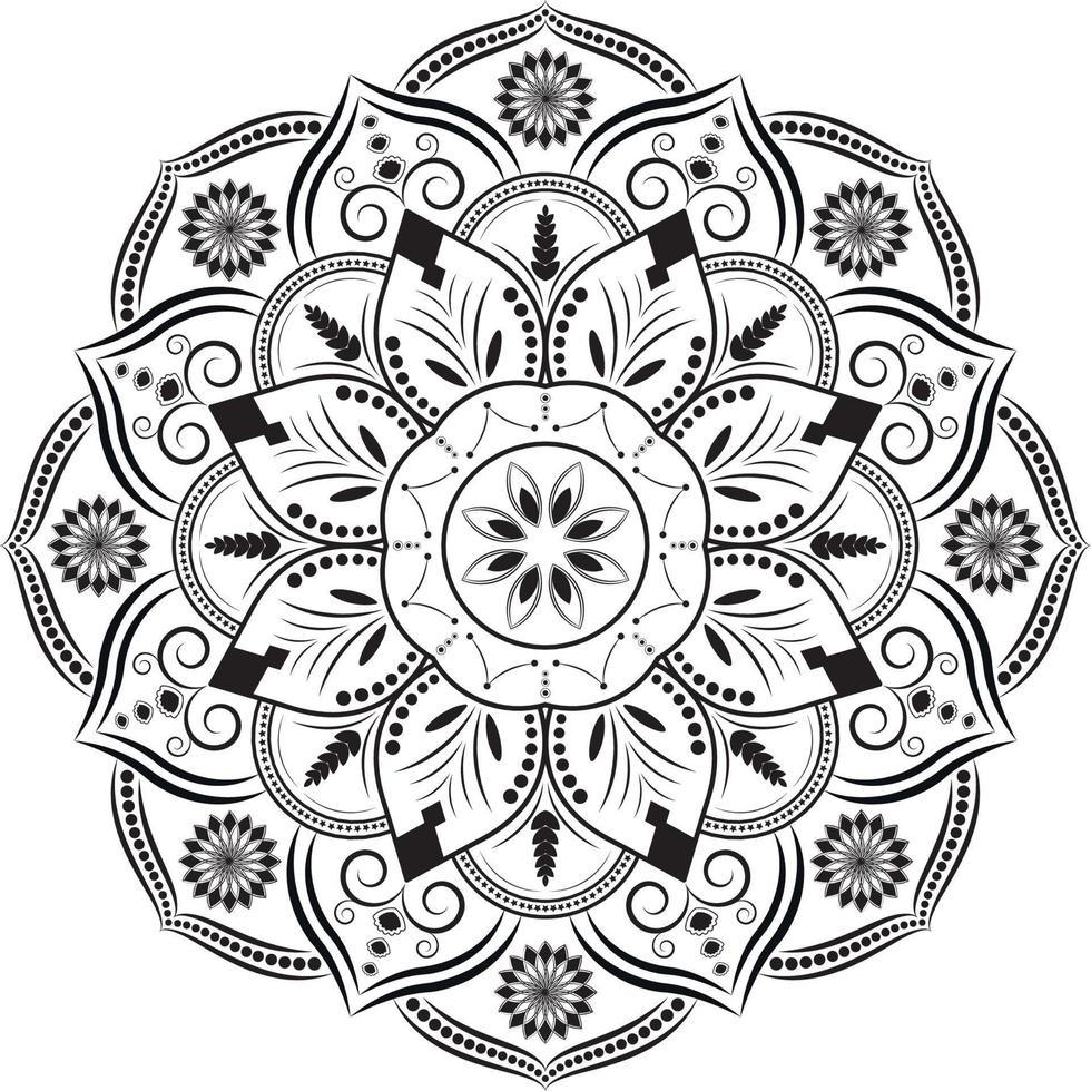 lyxig svart och vit blommig mandaladesign, dekorativ mandala vektor