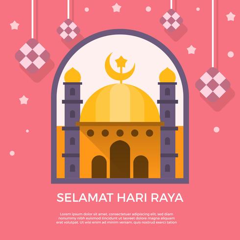 Flache Selamat Hari Raya-Gruß-Vektor-Schablone vektor