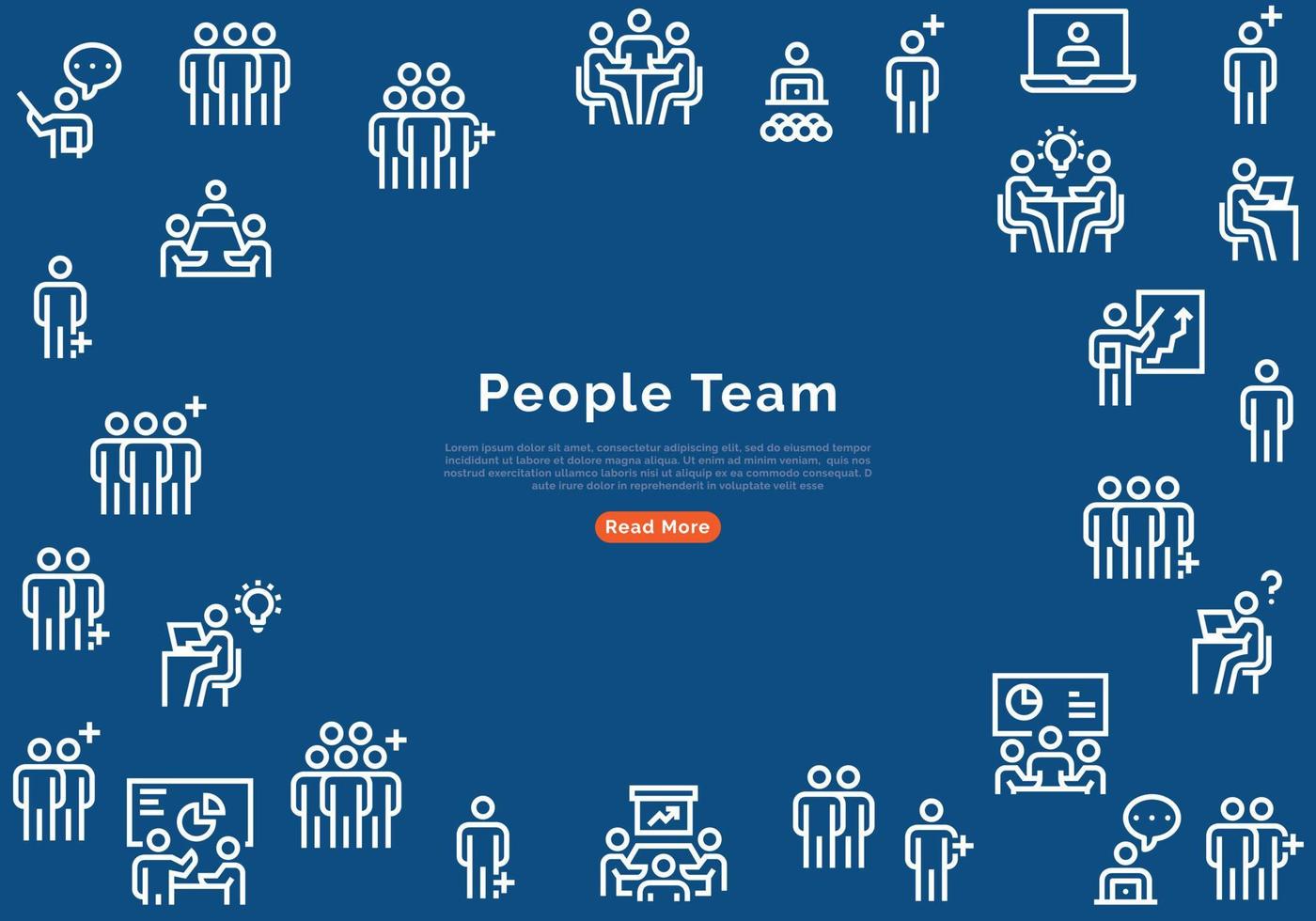 People-Team-Banner mit Liniensymbolen auf blauem Hintergrund. Vektor-Illustration vektor