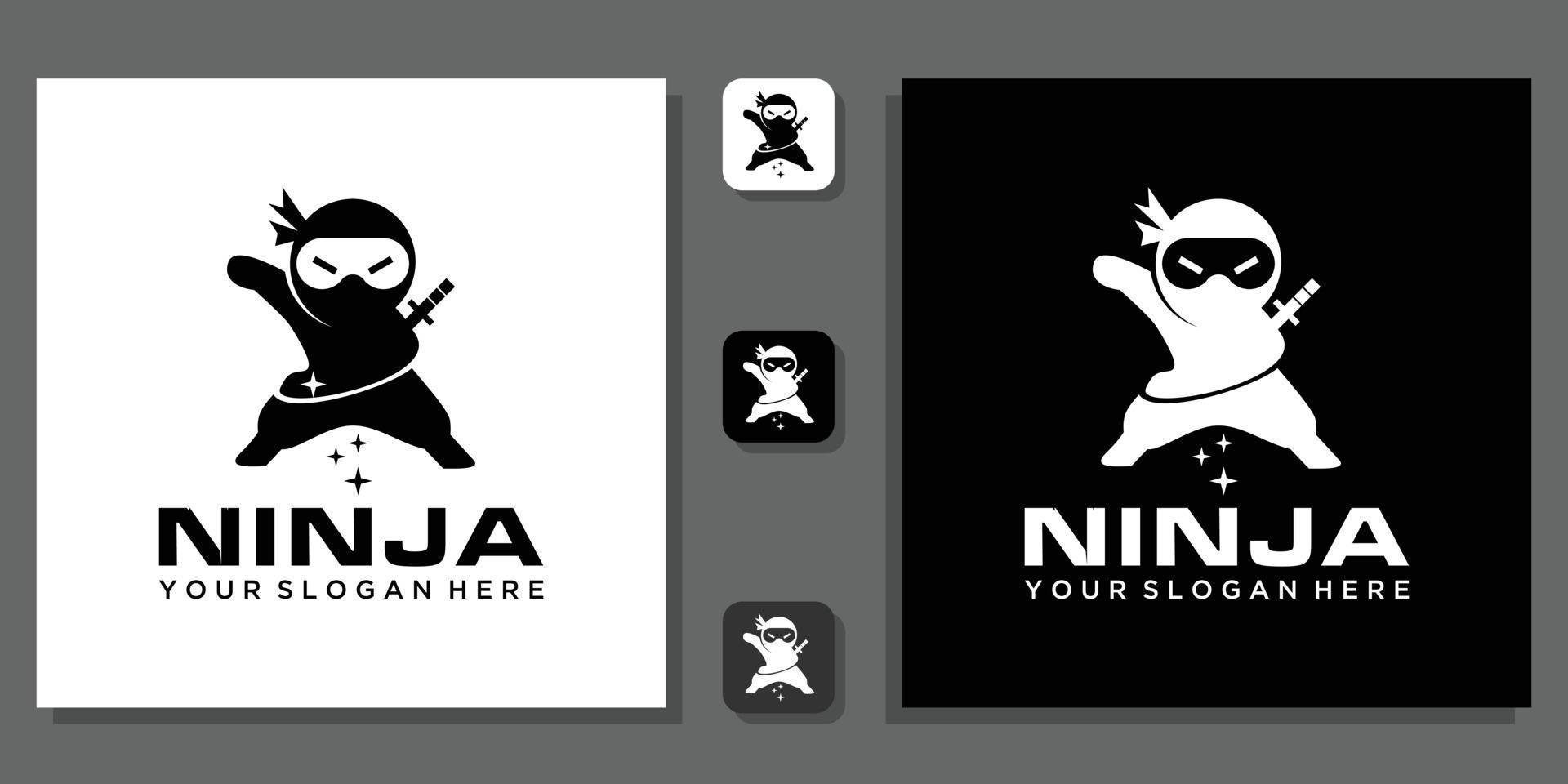 ninjakaraktär, vektor, design, grafik, krigare, lönnmördare, konst, samurajer med appmall vektor