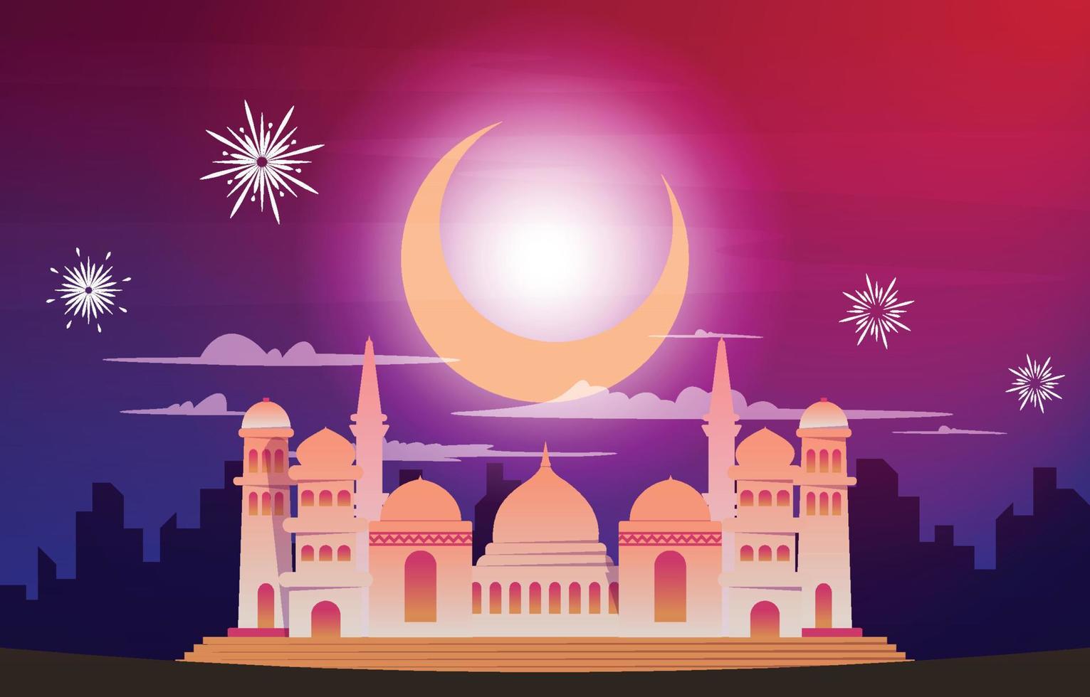 vacker natt eid mubarak ramadan kareem islamiskt firande illustration vektor