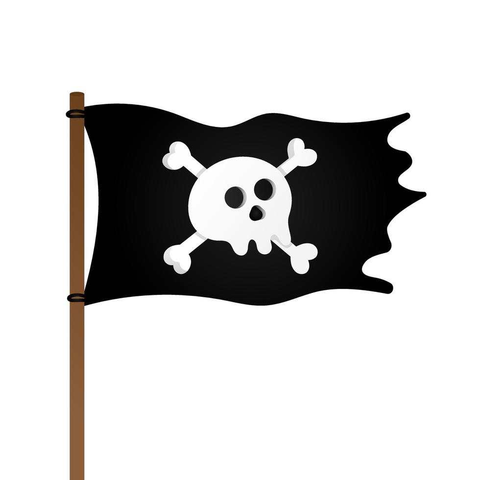 piratenflagge mit lustigem rogeras-schädel und kreuzenden knochen im flachen stil vektor