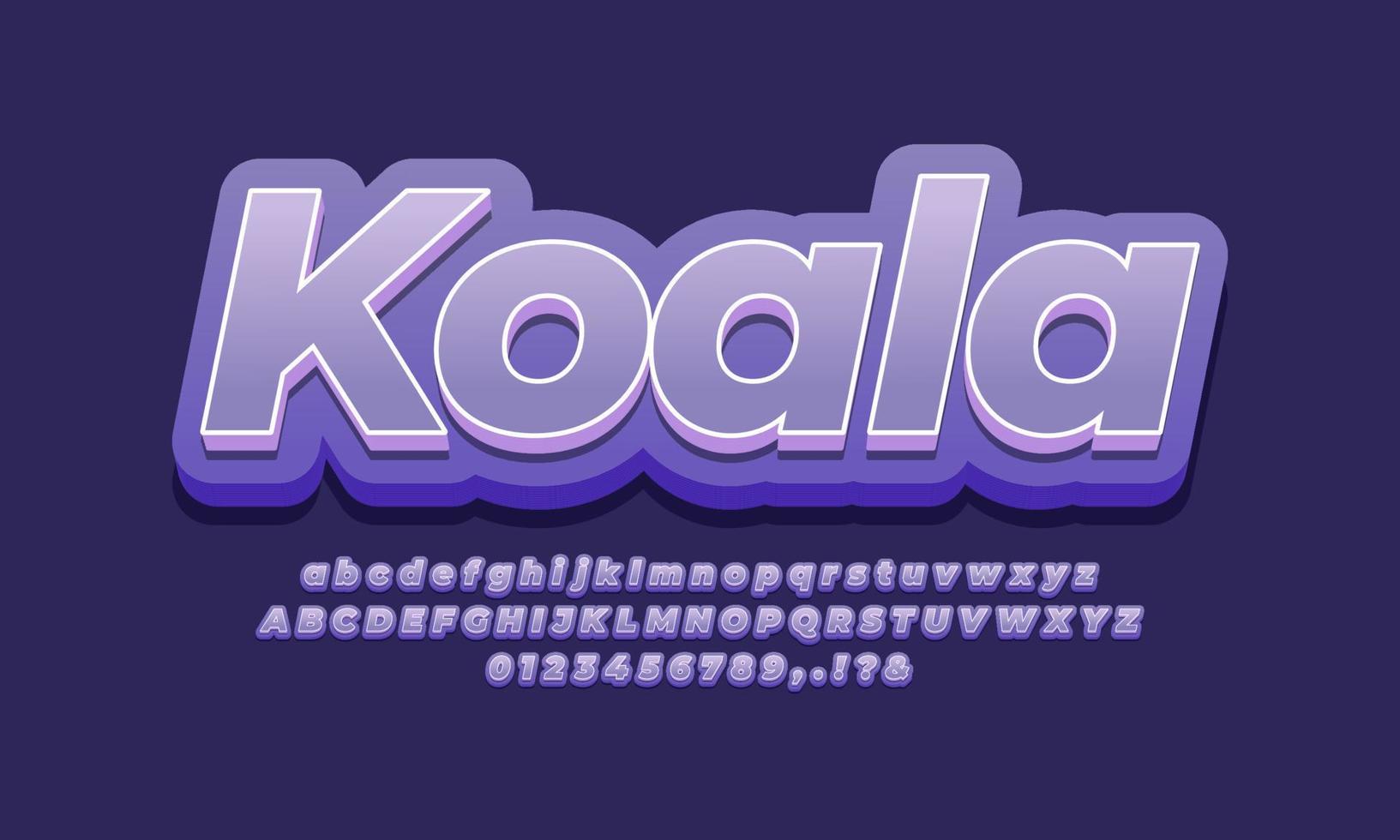 söt koala färg text effekt design vektor