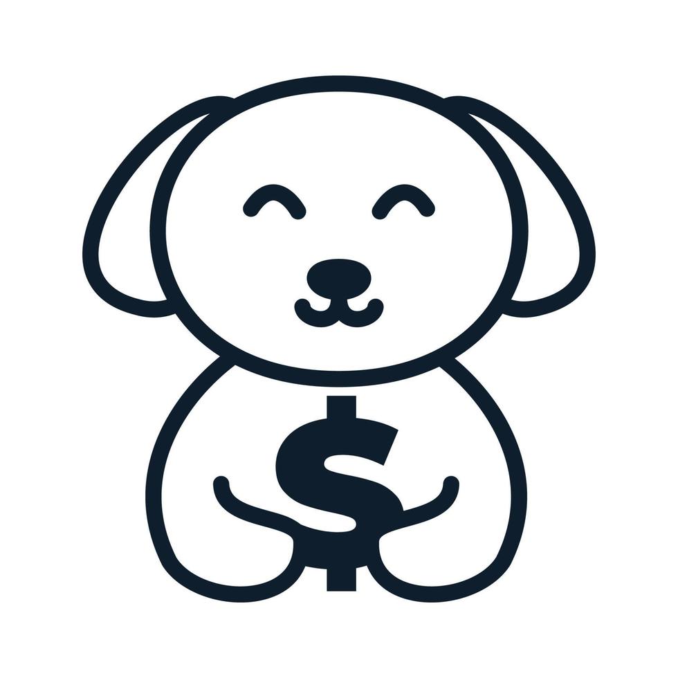 djur husdjur hund med pengar linjer logotyp vektor ikondesign