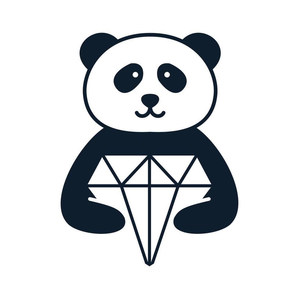 Tier-Panda mit Diamant-Logo-Vektor-Icon-Design vektor