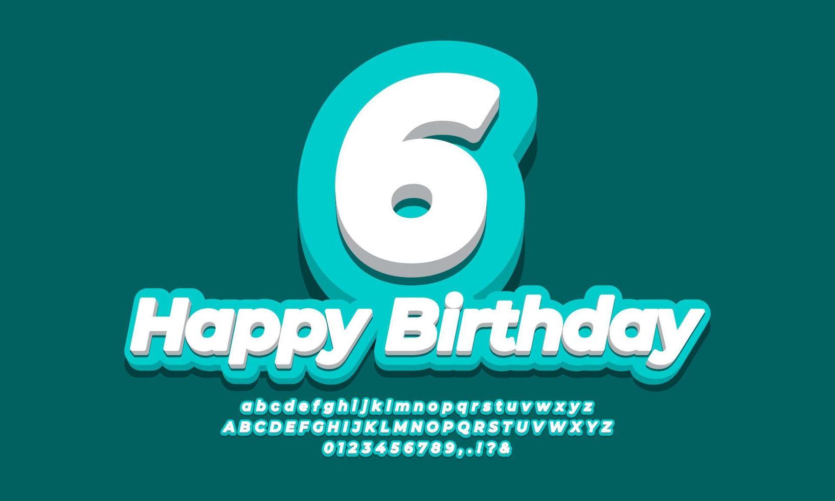 nummer 6 sechs jahre feier geburtstag schriftart 3d cyan design vektor