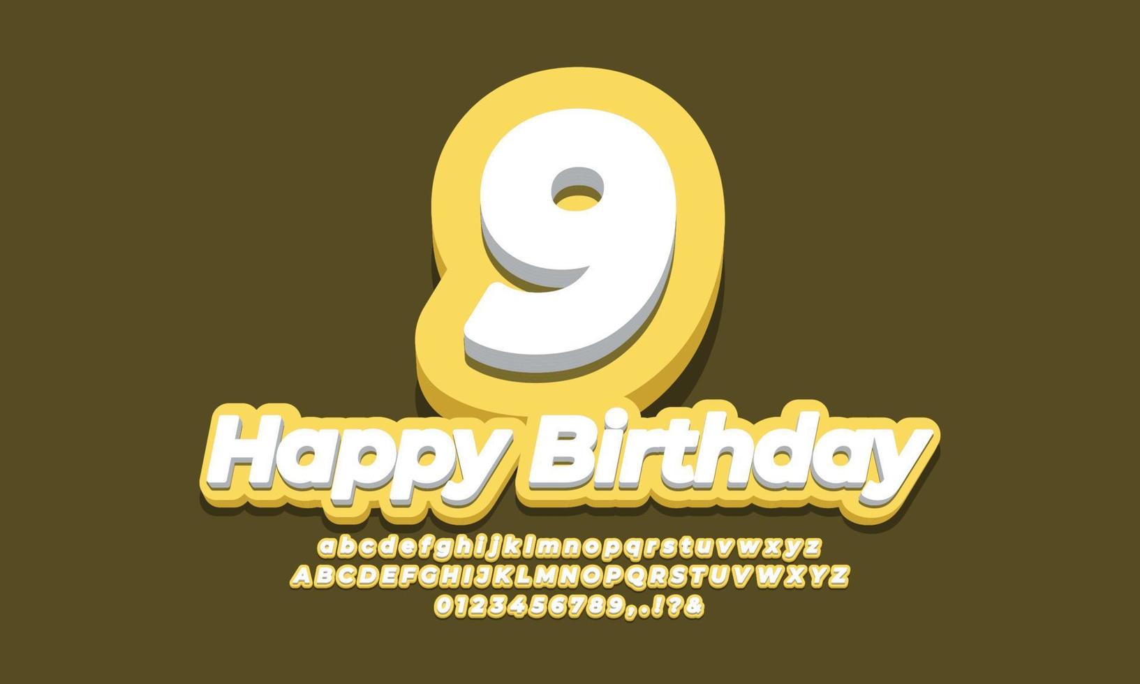 nummer 9 neun jahre feier geburtstag schriftart 3d gelbes design vektor