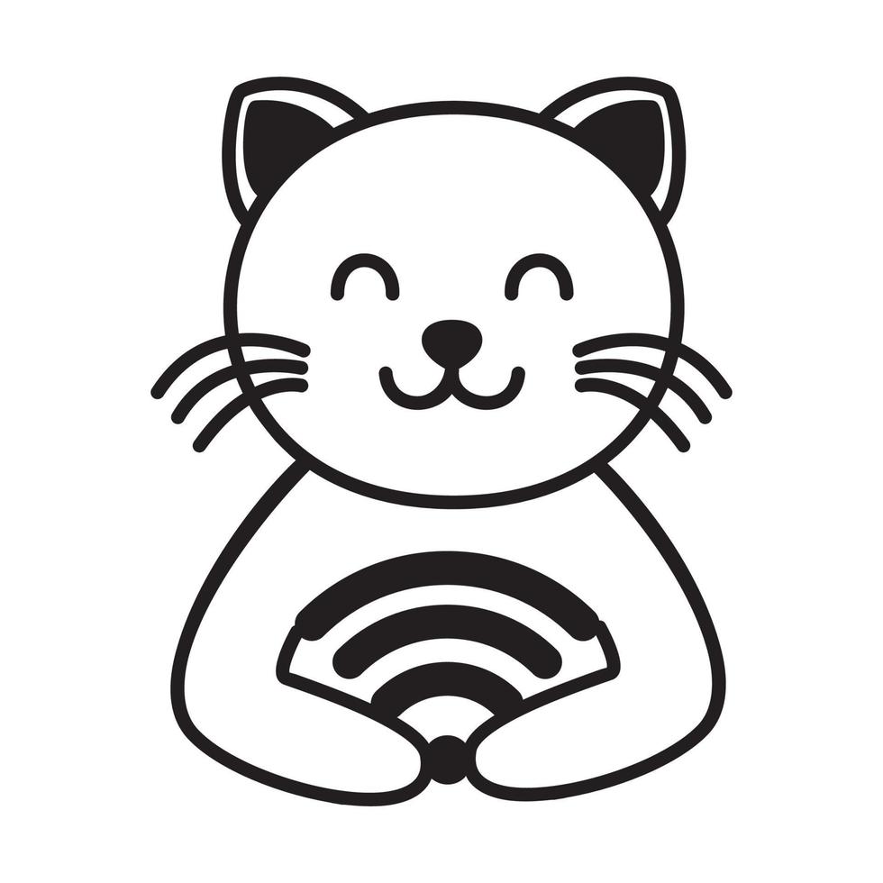 Katze mit WLAN-Linien-Logo-Vektor-Icon-Design vektor