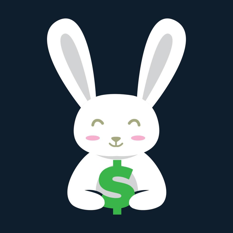 djur husdjur kanin med pengar söt logotyp vektor ikondesign