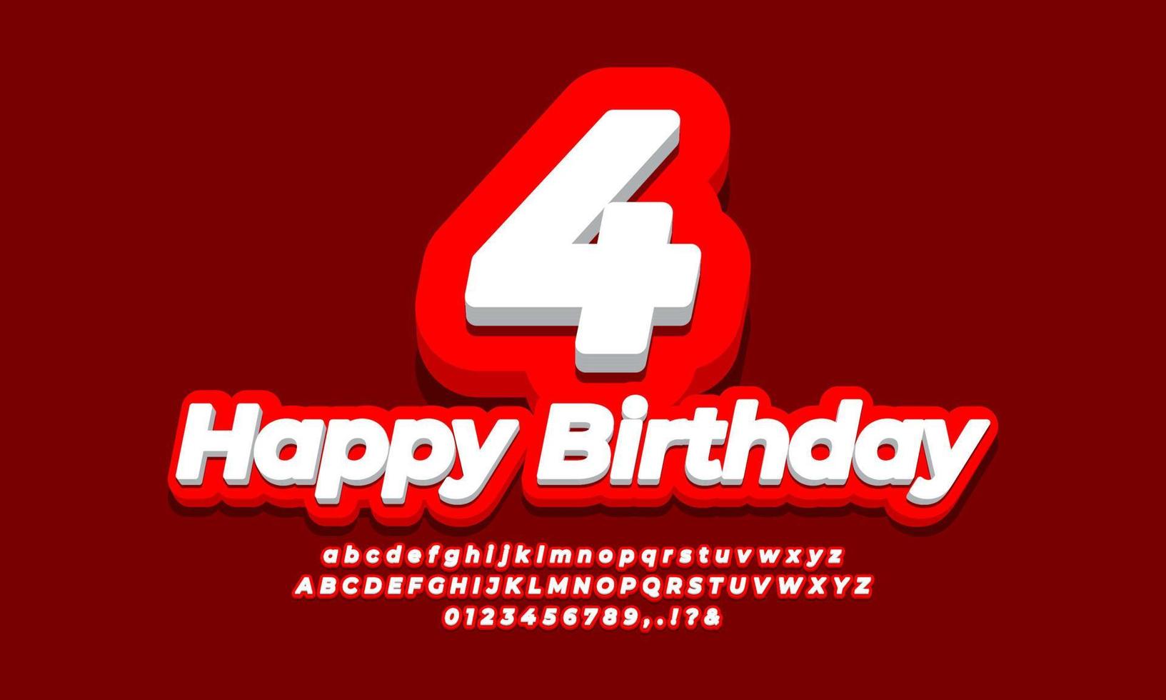 nummer 4 vier jahr feier geburtstag schriftart 3d rot design vektor