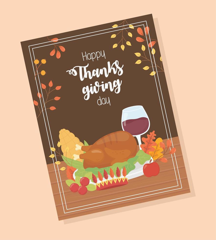 Happy Thanksgiving Poster Dinner Truthahn Wein Mais vektor