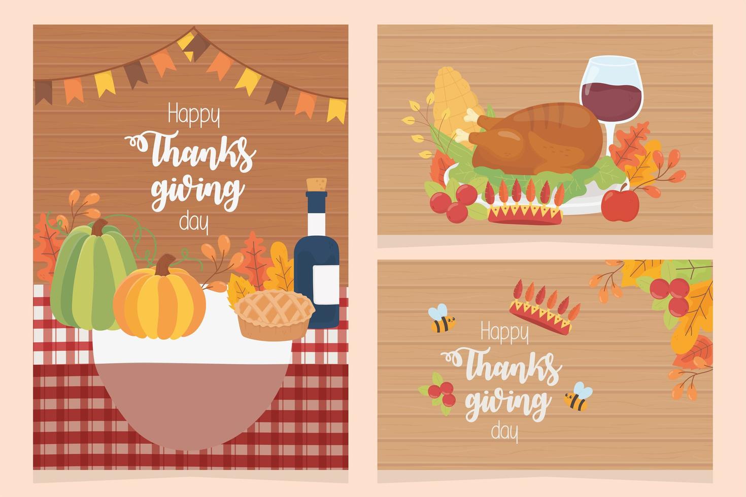 Happy Thanksgiving Poster Sammlung Abendessen Feier Saison vektor